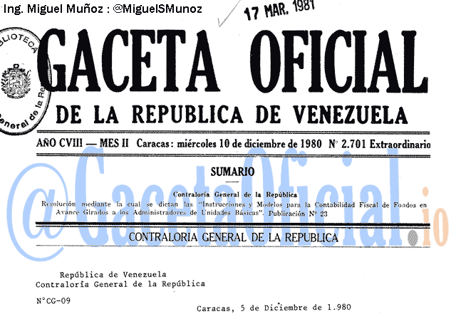 Gaceta Oficial 2701 del 10 Diciembre 1980