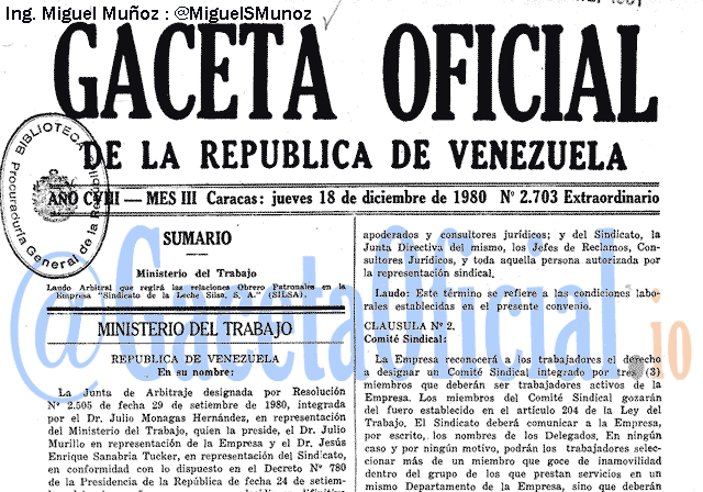 Gaceta Oficial 2703 del 18 Diciembre 1980