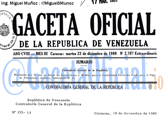 Gaceta Oficial 2707 del 23 Diciembre 1980