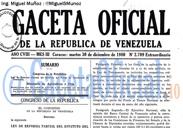 Gaceta Oficial 2709 del 30 Diciembre 1980