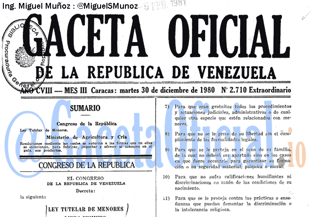 Gaceta Oficial 2710 del 30 Diciembre 1980