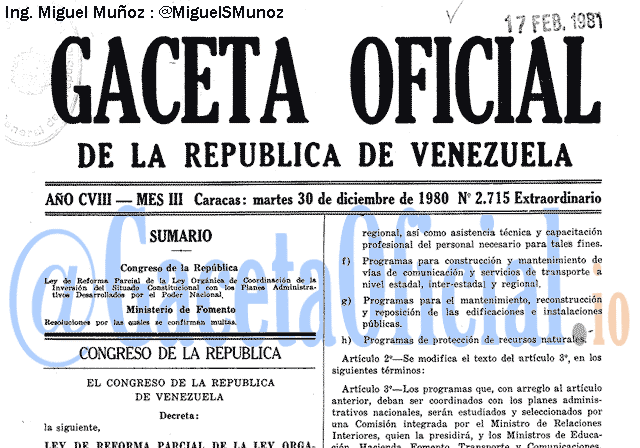Gaceta Oficial 2715 del 30 Diciembre 1980
