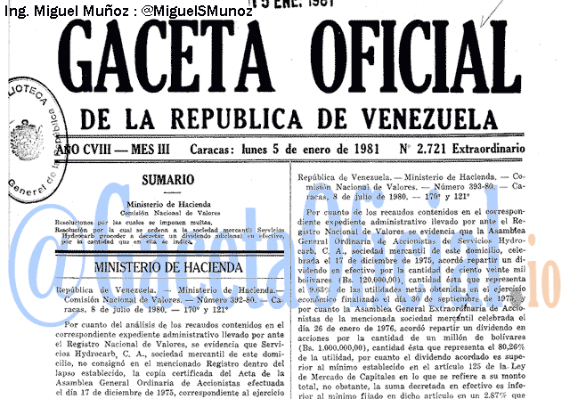 Gaceta Oficial 2721 del 5 Enero 1981