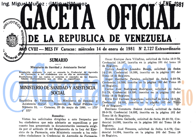 Gaceta Oficial 2727 del 14 Enero 1981