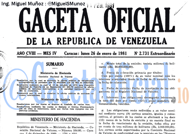 Gaceta Oficial 2731 del 26 Enero 1981