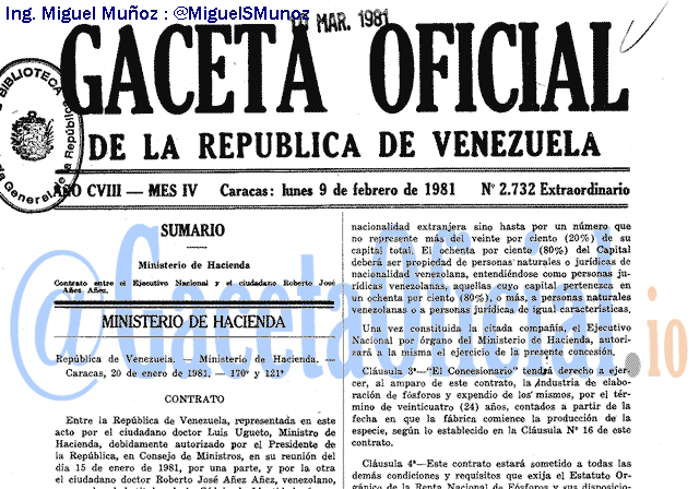 Gaceta Oficial 2732 del 9 Febrero 1981