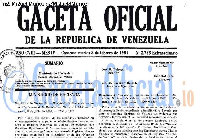 Gaceta Oficial 2733 del 3 Febrero 1981