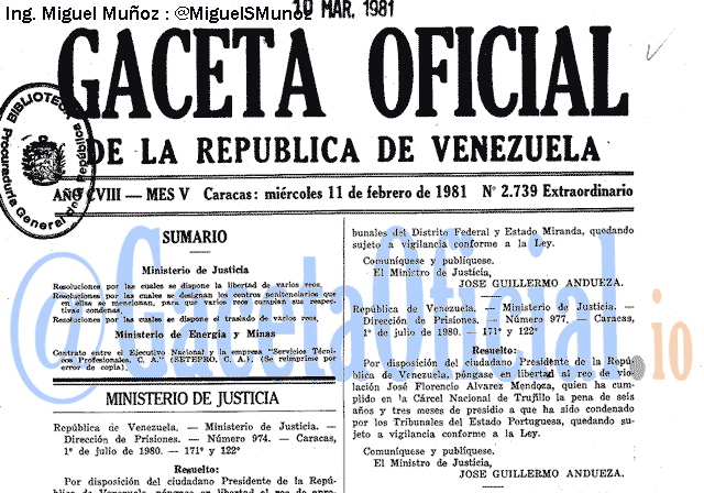 Gaceta Oficial 2739 del 11 Febrero 1981