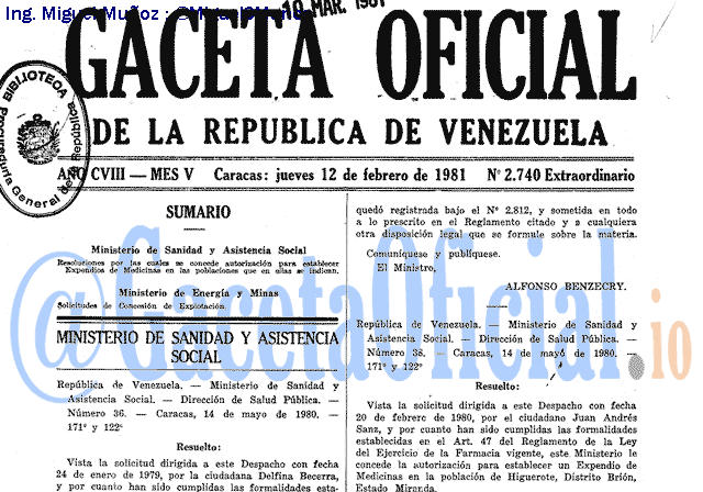 Gaceta Oficial 2740 del 12 Febrero 1981