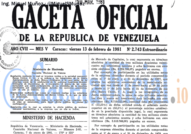 Gaceta Oficial 2743 del 13 Febrero 1981