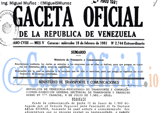 Gaceta Oficial 2744 del 18 Febrero 1981