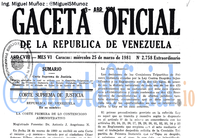 Gaceta Oficial 2758 del 25 Marzo 1981