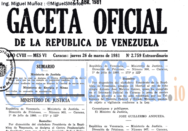 Gaceta Oficial 2759 del 26 Marzo 1981