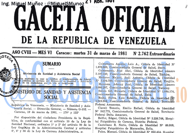 Gaceta Oficial 2762 del 31 Marzo 1981