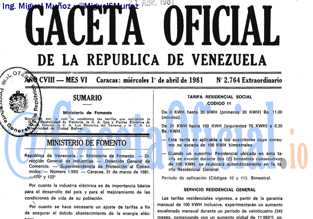 Gaceta Oficial 2764 del 1 Abril 1981