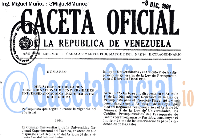 Gaceta Oficial 2784 del 19 Mayo 1981