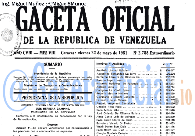 Gaceta Oficial 2788 del 22 Mayo 1981