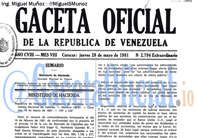 Gaceta Oficial 2794 del 28 Mayo 1981