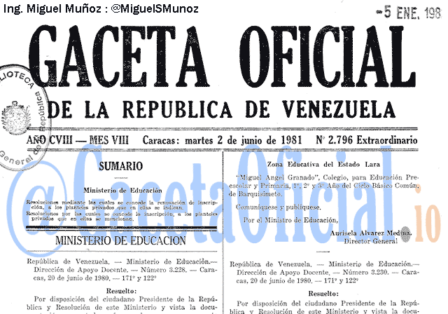 Gaceta Oficial 2796 del 2 Junio 1981