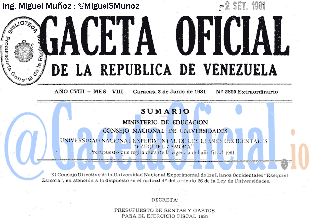 Gaceta Oficial 2800 del 2 Junio 1981