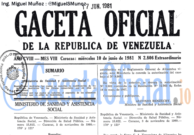 Gaceta Oficial 2806 del 10 Junio 1981