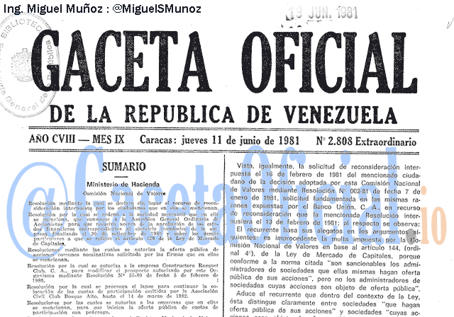 Gaceta Oficial 2808 del 11 Junio 1981