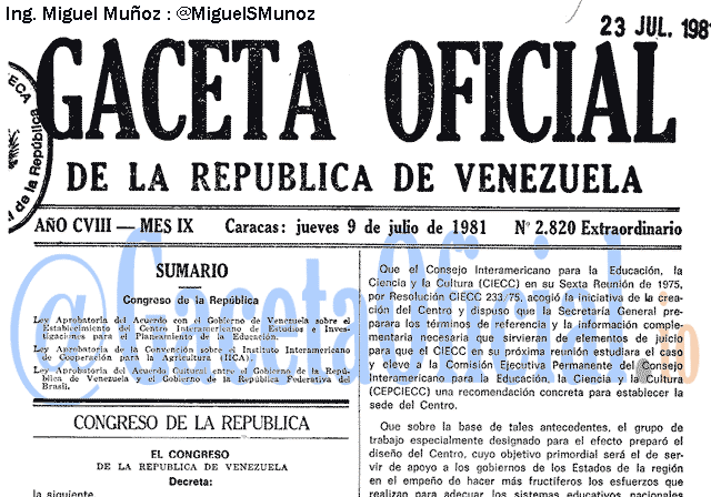 Gaceta Oficial 2820 del 9 Julio 1981