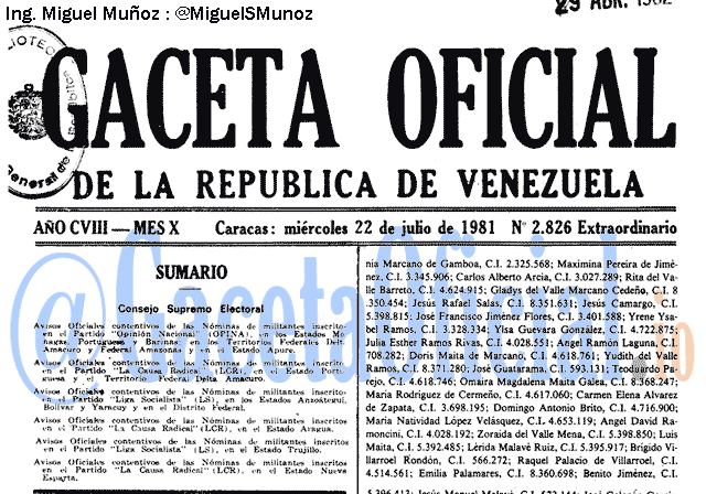 Gaceta Oficial 2826 del 22 Julio 1981