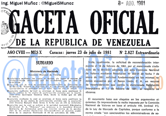 Gaceta Oficial 2827 del 23 Julio 1981