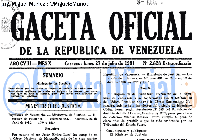 Gaceta Oficial 2828 del 27 Julio 1981