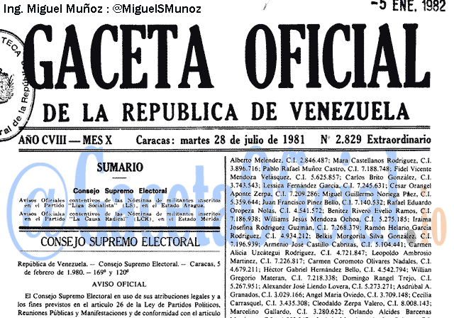 Gaceta Oficial 2829 del 28 Julio 1981