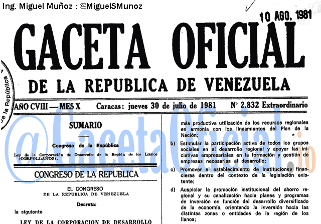 Gaceta Oficial 2832 del 30 Julio 1981