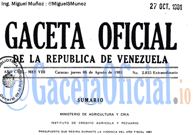 Gaceta Oficial 2835 del 6 Agosto 1981