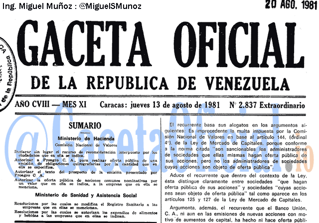 Gaceta Oficial 2837 del 13 Agosto 1981