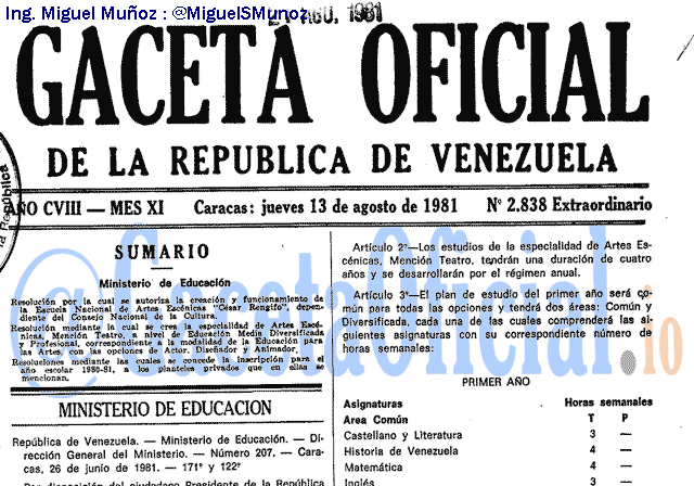 Gaceta Oficial 2838 del 13 Agosto 1981