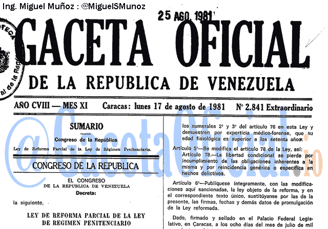 Gaceta Oficial 2841 del 17 Agosto 1981