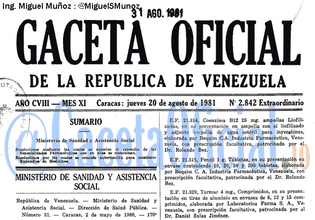 Gaceta Oficial 2842 del 20 Agosto 1981