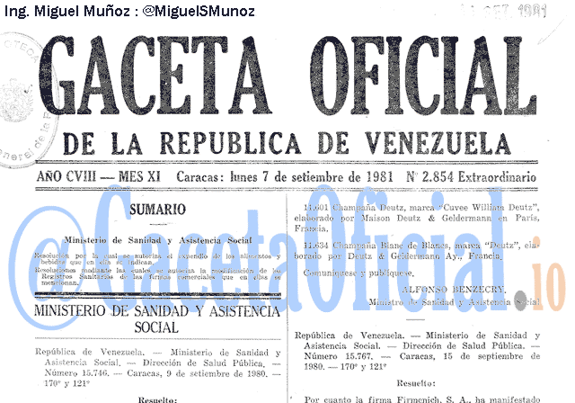 Gaceta Oficial 2854 del 7 Septiembre 1981