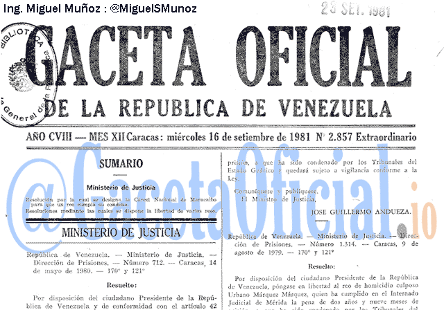 Gaceta Oficial 2857 del 16 Septiembre 1981