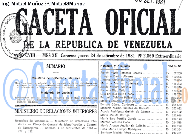 Gaceta Oficial 2860 del 24 Septiembre 1981