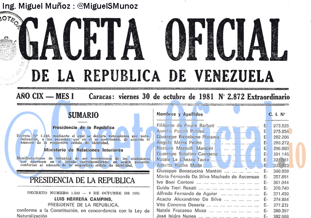 Gaceta Oficial 2872 del 30 Octubre 1981