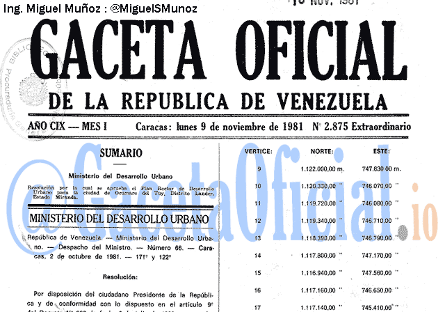 Gaceta Oficial 2875 del 9 Noviembre 1981