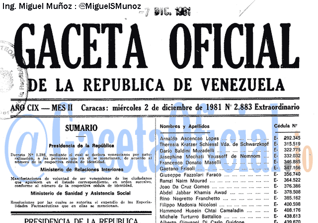 Gaceta Oficial 2883 del 2 Diciembre 1981