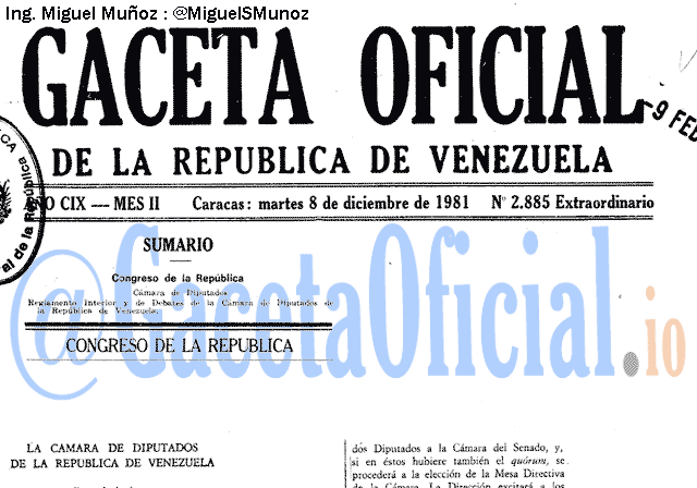 Gaceta Oficial 2885 del 8 Diciembre 1981