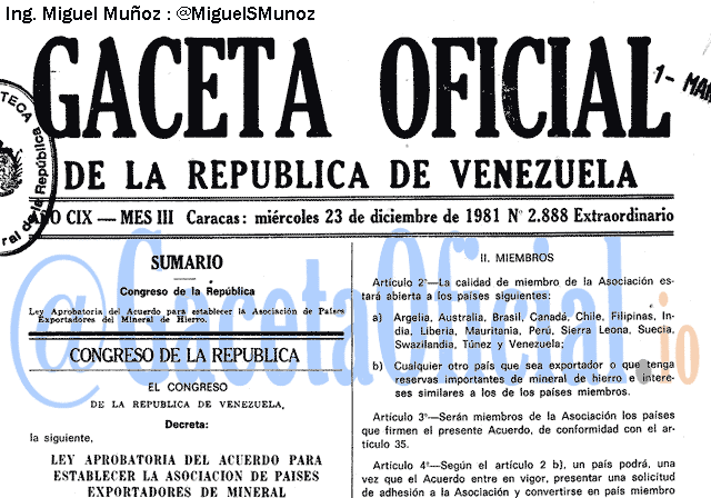 Gaceta Oficial 2888 del 23 Diciembre 1981