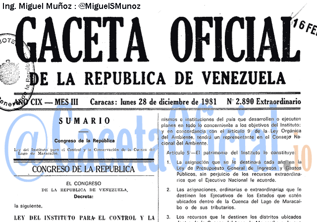 Gaceta Oficial 2890 del 28 Diciembre 1981