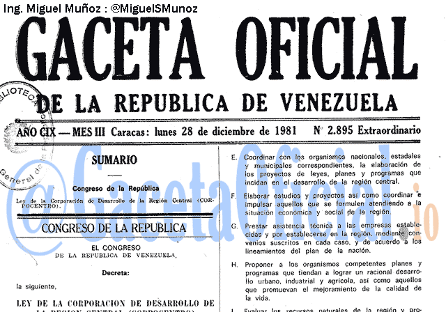 Gaceta Oficial 2895 del 28 Diciembre 1981
