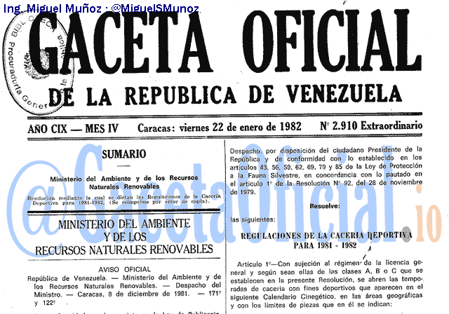Gaceta Oficial 2910 del 22 Enero 1982