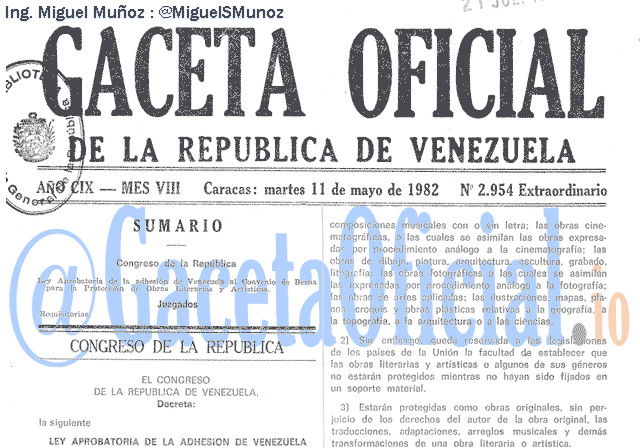 Gaceta Oficial 2954 del 11 Mayo 1982