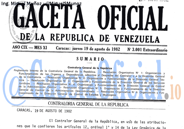 Gaceta Oficial 3001 del 19 Agosto 1982